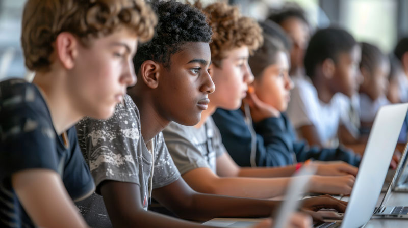 Chicos atentos en clase de FP Básica informática